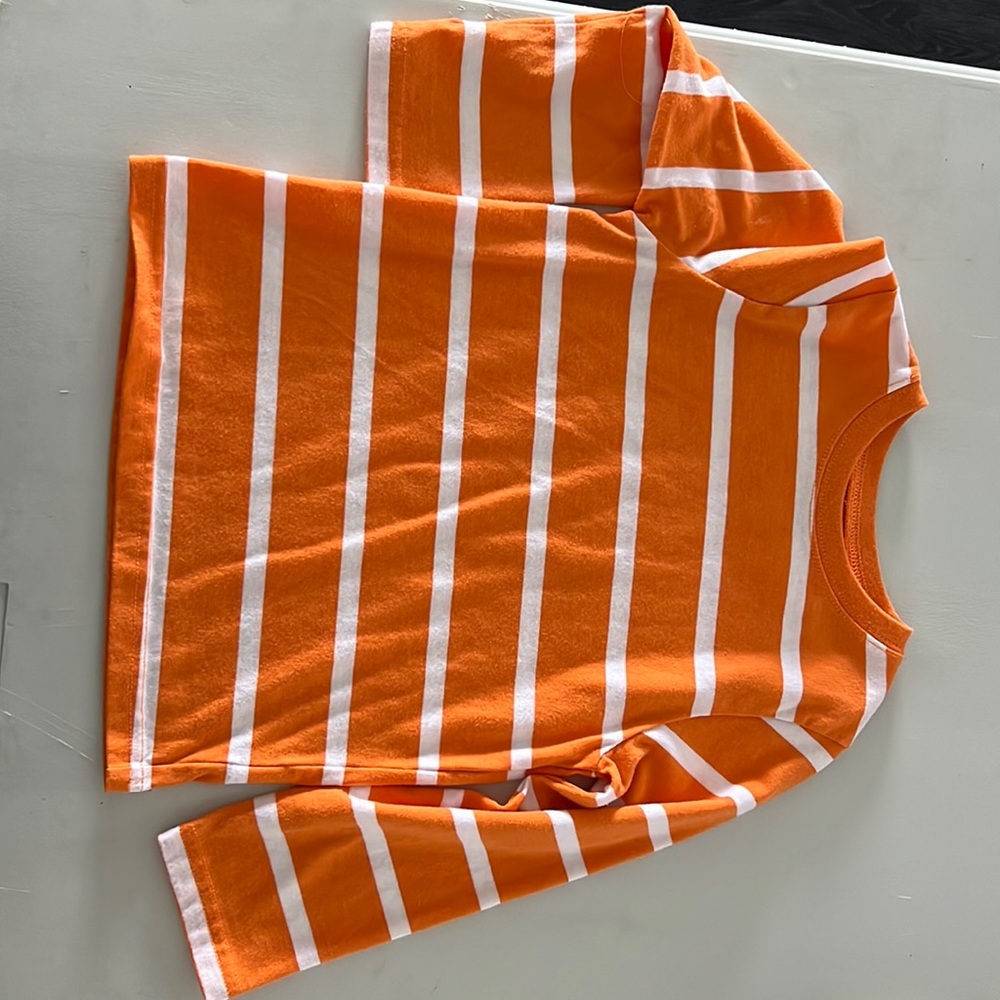 Orange white stripe long sleeve tee